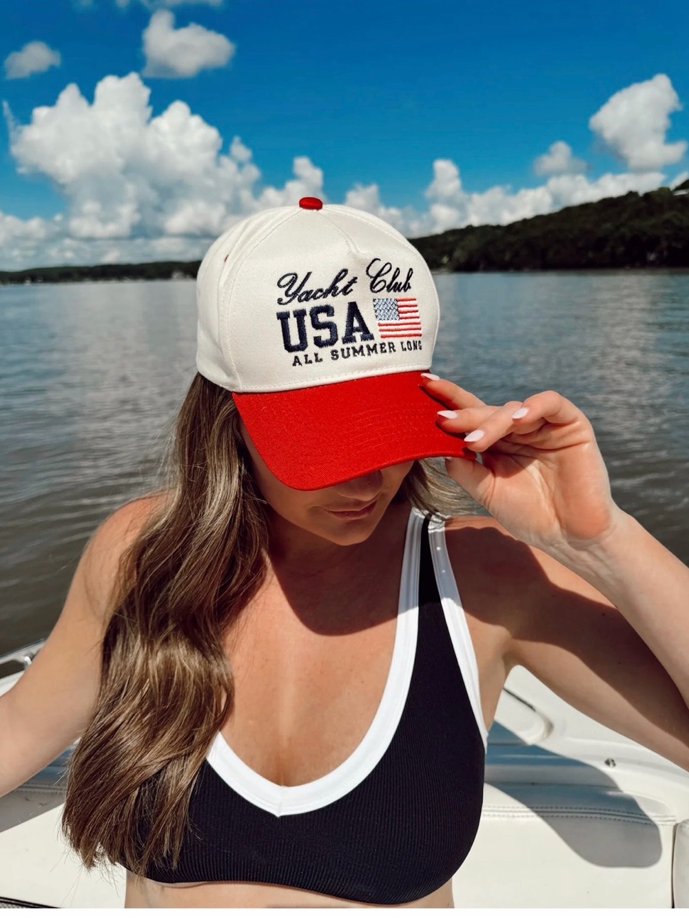 REVOLVE Red and White USA Yacht Club Baseball Cap